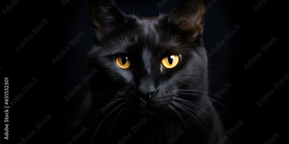 Elegant Staring Black Cat HD Wallpaper AI Generative