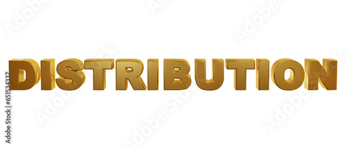 Distribution - luxury golden 3d text on transparent background. Realistic rendered used for website banner ad, print postcard, finance business etc