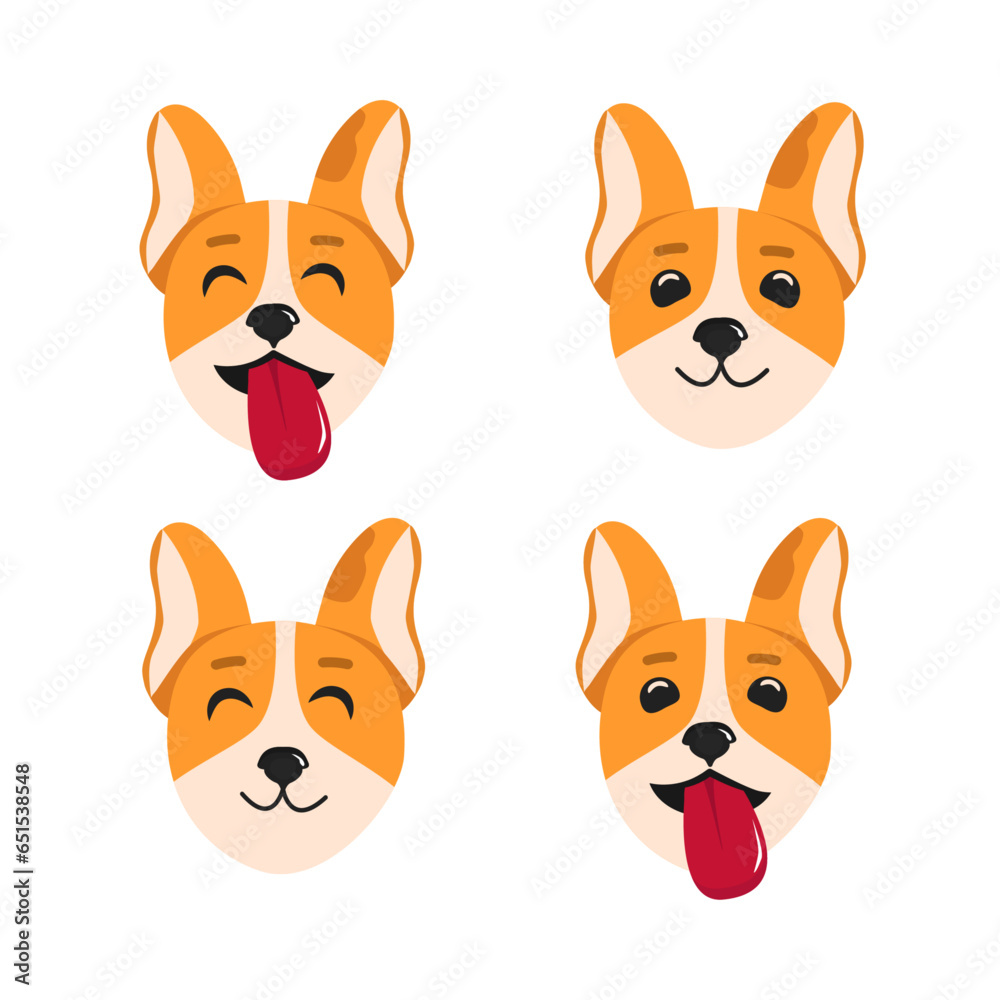 Set of kawaii cute and simple dog heads or faces. Cartoon dog characters isolated on white background. Icons illustration Set of kawaii cute and simple dog heads or faces. Cartoon dog characters isolated on white background. Icons illustration