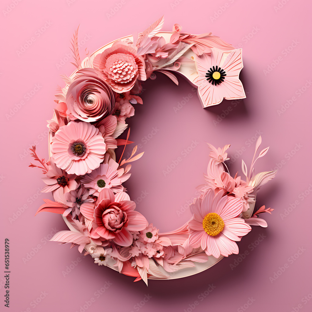The Capital letter C in serif font made by art nouveau style in pink flower background The Capital letter C in serif font made by art nouveau style in pink flower background
