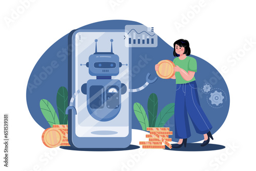 Cryptocurrency Trading Bot Illustration concept on white background