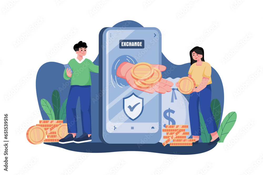 Cryptocurrency Exchange Illustration concept on white background