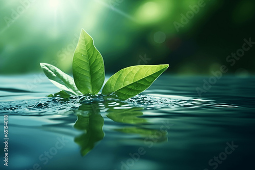 green leave on water