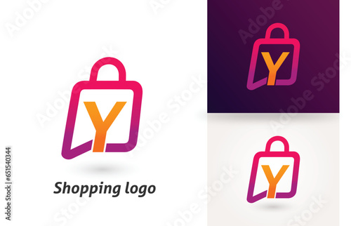 Y letter shopping bag e commerce logo design vector