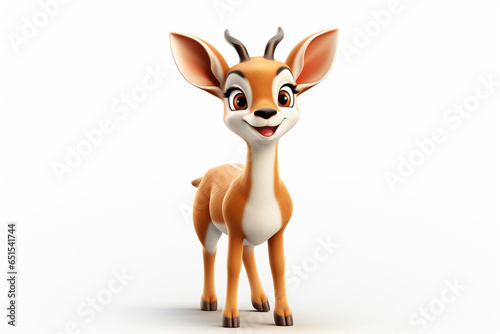 3d rendering of a cute deer on white background with space for text