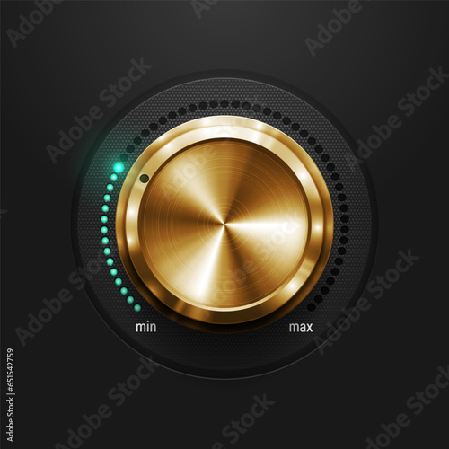 Volume button. Realistic metal circle button. Vector illustration for your design.