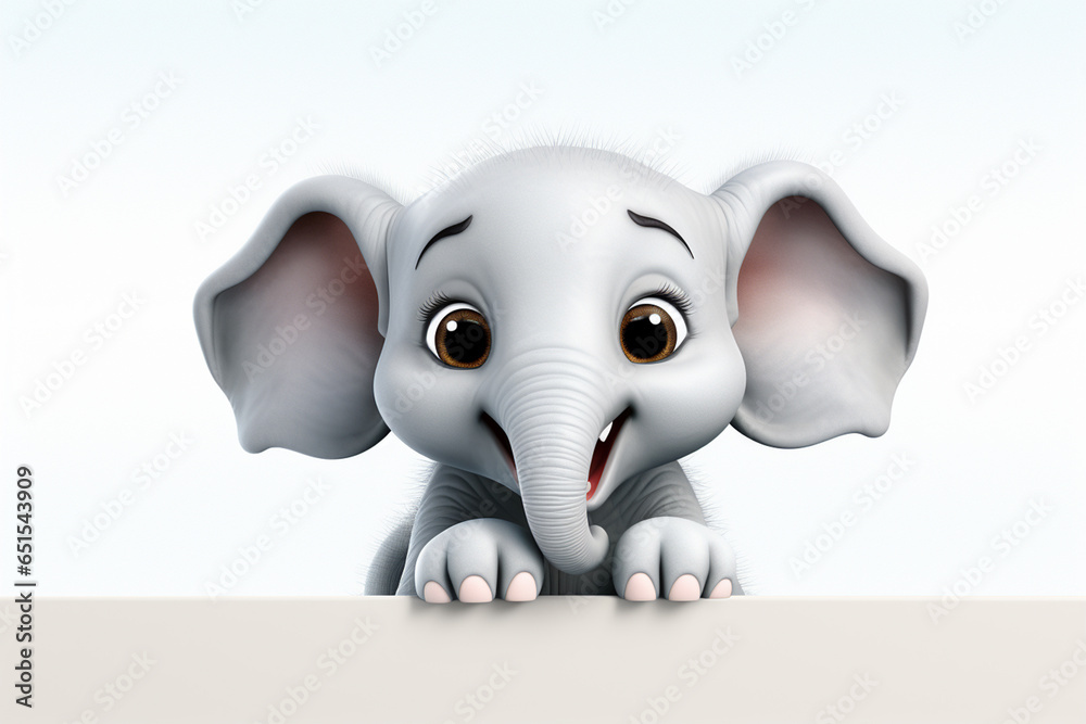 Cartoon elephant with old paper on white background - illustration for children