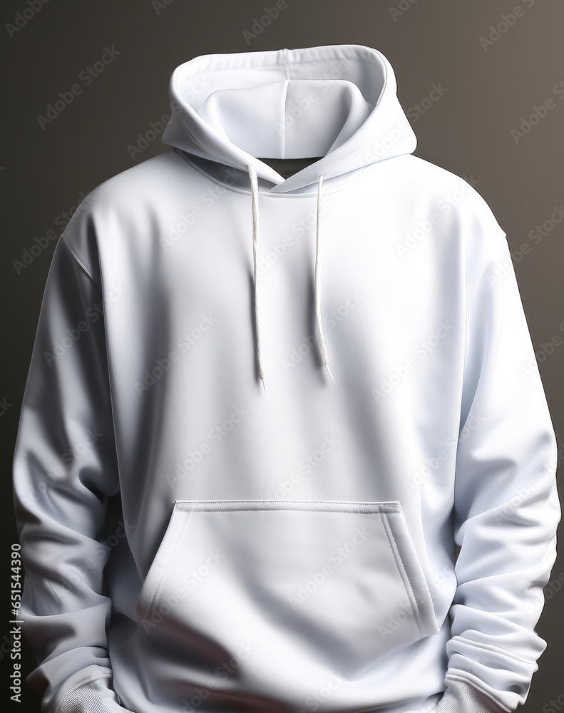 Blank white mens pullover hoodie mock up against a plain background. Blank white mens pullover hoodie mock up against a plain background.