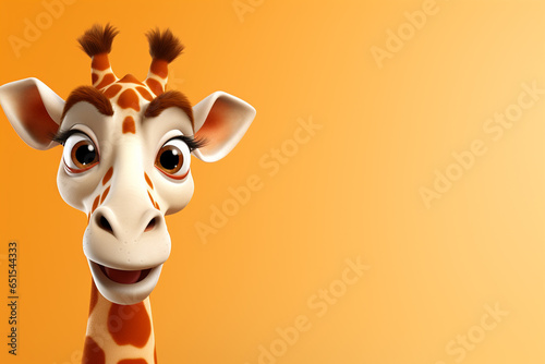 giraffe isolated on orange background with copy space for your text