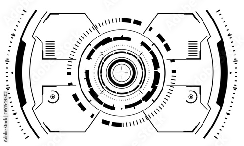HUD sci-fi interface screen view black geometric on white design virtual reality futuristic technology creative display vector