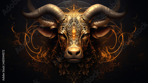 bull in the dark face with horns