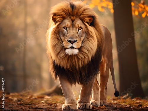 The most beautiful lion walks in natural habitat  the brave and brave king of the jungle