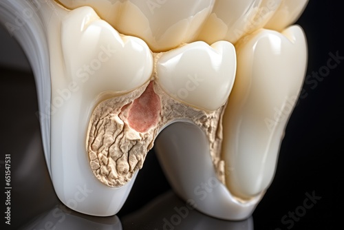 Impacted wisdom tooth due to which a gum hood was formed, Inflammation of the gums due to an unerupted molar. photo