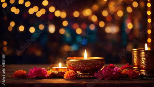 Beautiful Diwali Diya with flowers Banner © Kalpesh