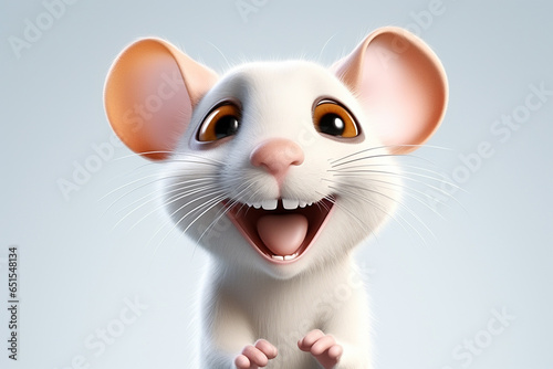 Cute white rat peeking out from behind blank banner, isolated on white background © Graphicsstudio 5