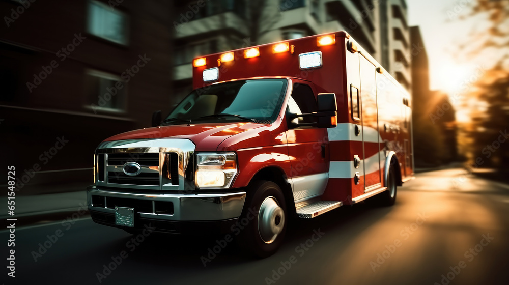 Ambulance, Emergency Vehicle driving on road city. Ambulance, Emergency Vehicle driving on road city.
