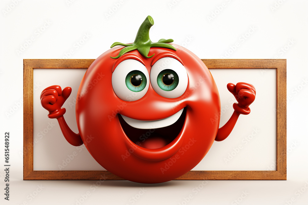 Cartoon character of tomato with thumbs up gesture, 3d render