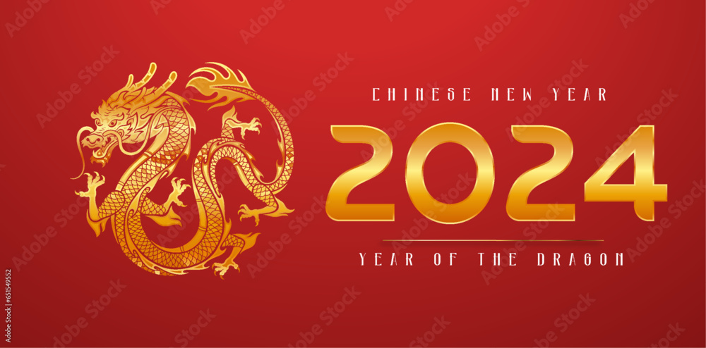 Chinese Happy New Year 2024. Year of the Dragon. Greetings card, horizontal banner design Chinese Happy New Year 2024. Year of the Dragon. Greetings card, horizontal banner design