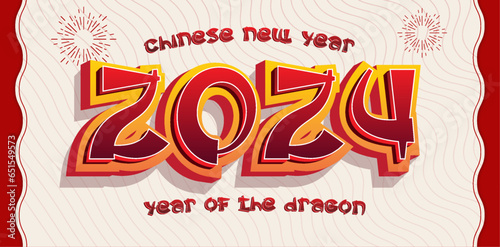 Chinese Happy New Year 2024. Year of the Dragon. Greetings card, horizontal banner design