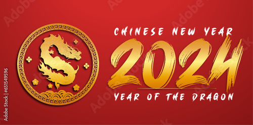 Happy chinese new year 2024 with dragon on the number.   Translation   happy new year 2024 year of the dragon  