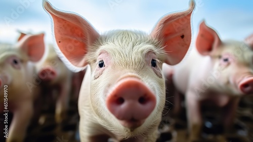 Porks in farm pigpen. © visoot