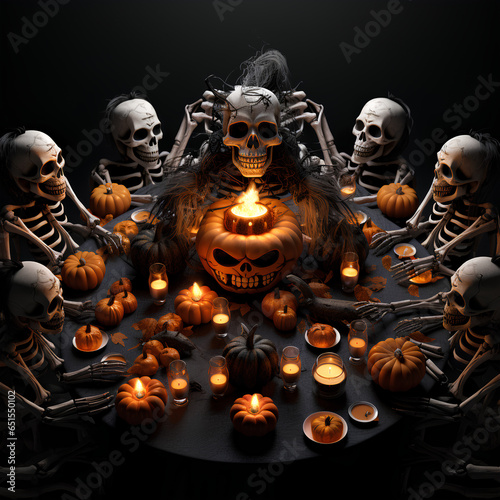 table layout of eight unique and realistic skeleton halloween pumpkin