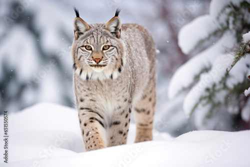 Red lynx in winter in the wild