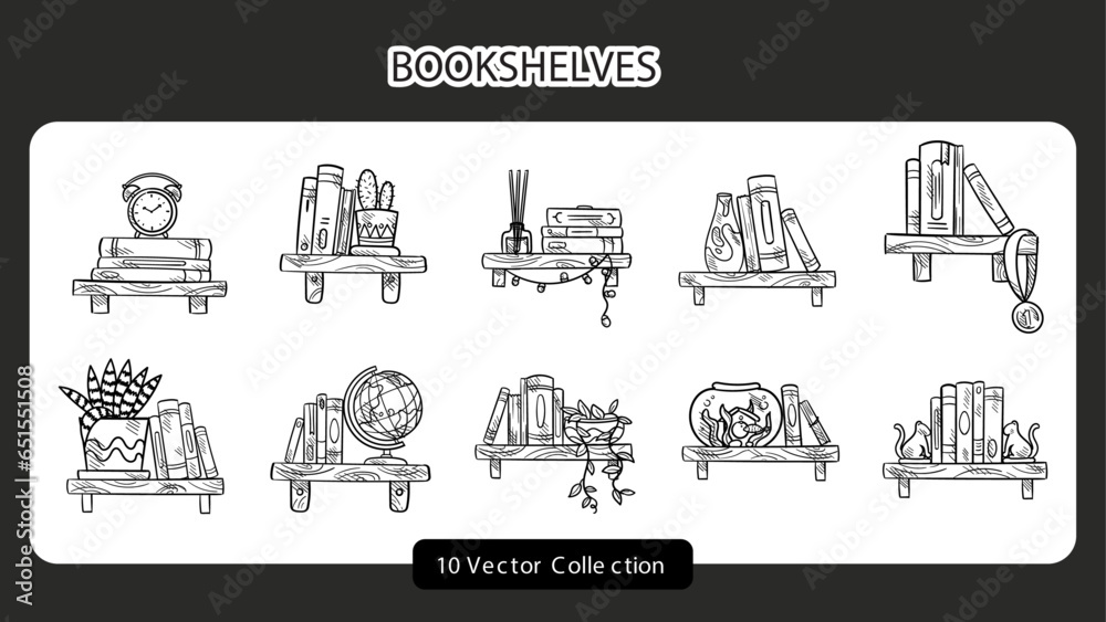 Hand Drawn Bookshelves Set