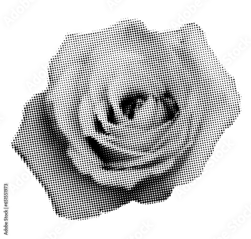Rose halftone collage element. Vintage punk dotted flower, retro modern floral design. Vector  isolated on transparent background