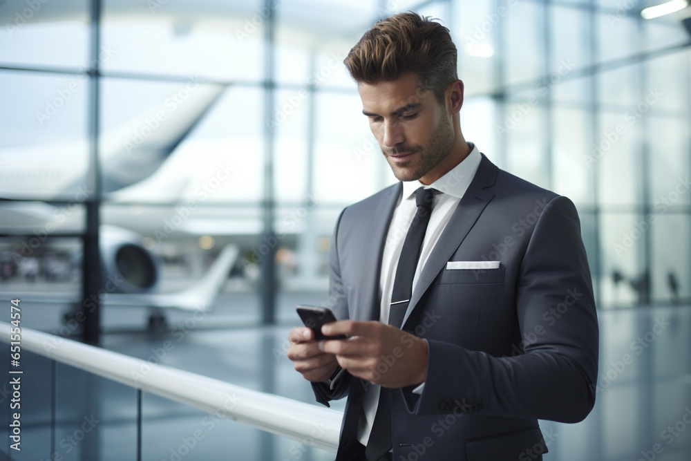 Businessman using smart phone at the Airport Businessman using smart phone at the Airport