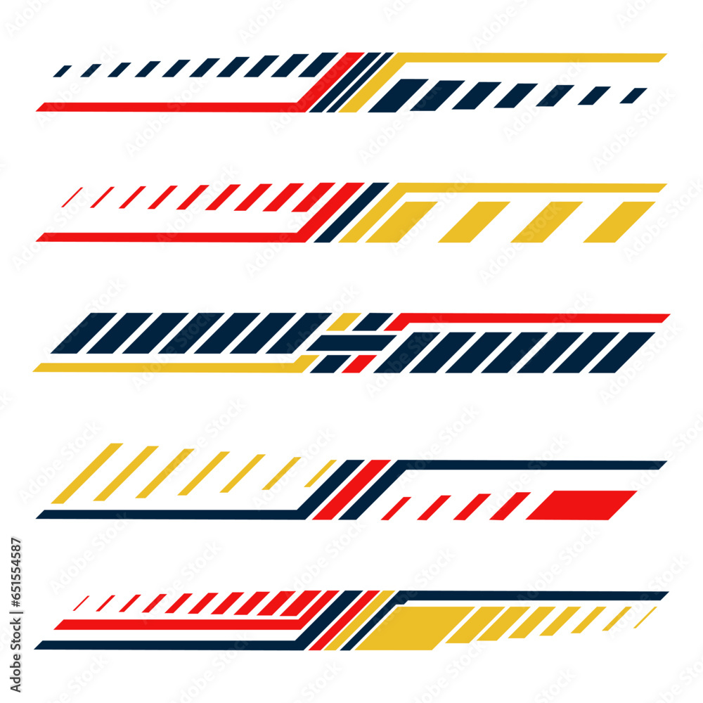 collection of racing style geometric striped car wrap decal