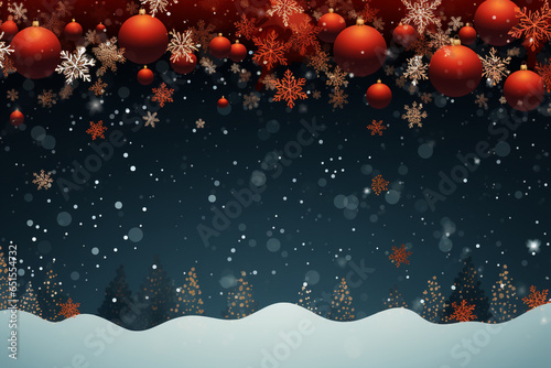 Christmas background with snow, pine trees decoration and copy space for text. © Golden House Images