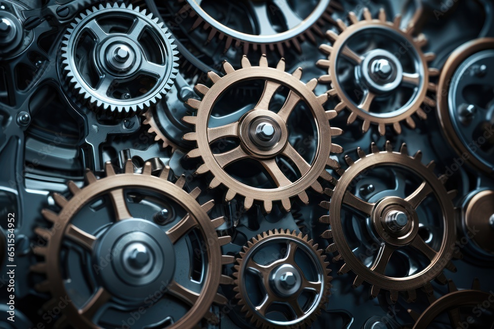 A close-up view of a bunch of gears. This image can be used to represent mechanical processes, industrial machinery, or the concept of teamwork and collaboration. A close-up view of a bunch of gears. This image can be used to represent mechanical processes, industrial machinery, or the concept of teamwork and collaboration.