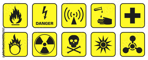 Different classes of danger. Signs of physical danger. Danger signs. Vector graphics.