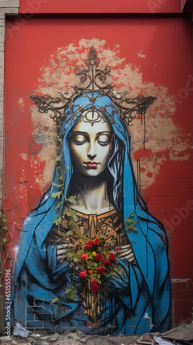 Arte de rua no estilo da Virgem Maria