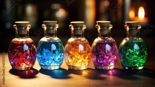 Halloween theme : potion bottles with colorful liquids