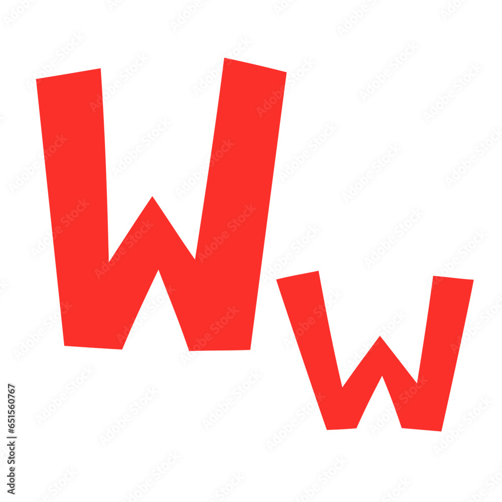 Doodle playful letter W uppercase, lowercase abc colorful cartoon funny style, English alphabet vector illustration, multicolored handwritten font letters, symbols, cute trendy decorative lettering Doodle playful letter W uppercase, lowercase abc colorful cartoon funny style, English alphabet vector illustration, multicolored handwritten font letters, symbols, cute trendy decorative lettering