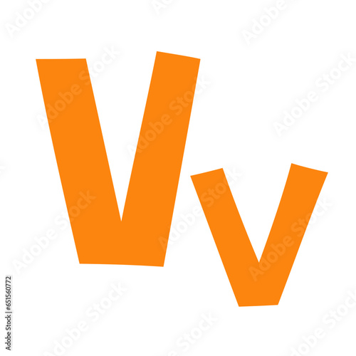 Doodle playful letter V uppercase, lowercase abc colorful cartoon funny style, English alphabet vector illustration, multicolored handwritten font letters, symbols, cute trendy decorative lettering