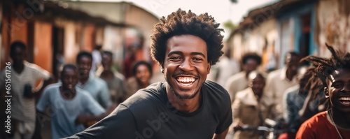 Portrait of happy young african afro kid on holiday, banner panorama. Generative Ai.
