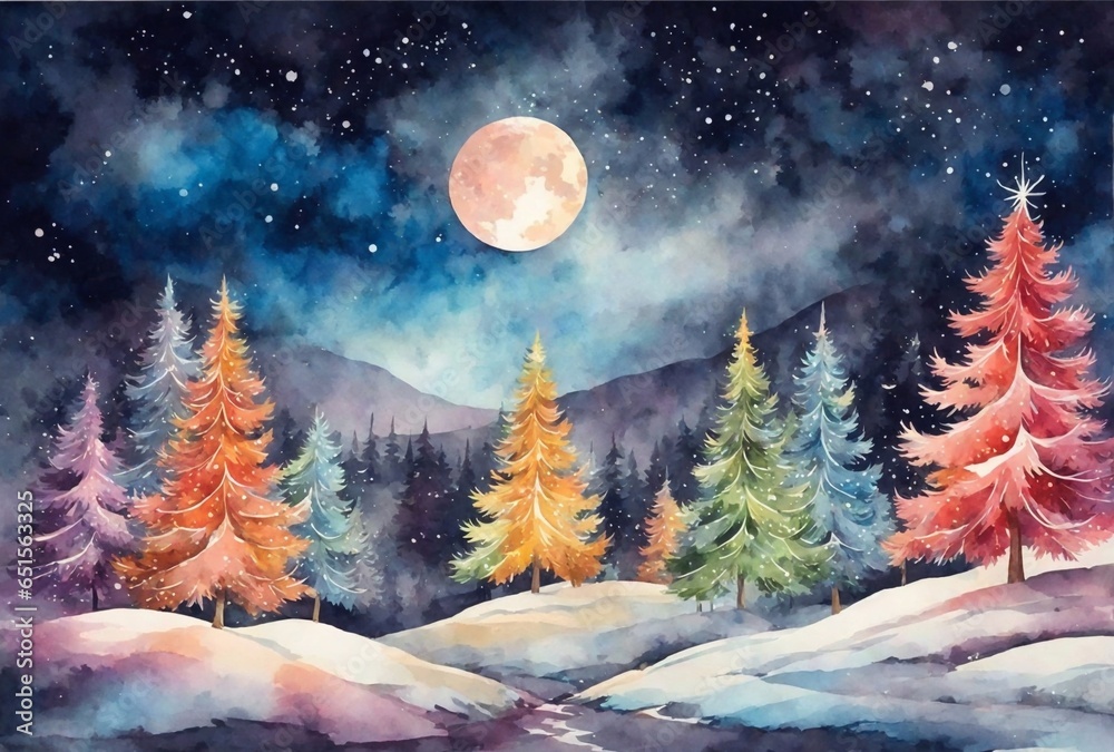 Naklejka premium Watercolor decorated Christmas tree illustration. Christmas concept