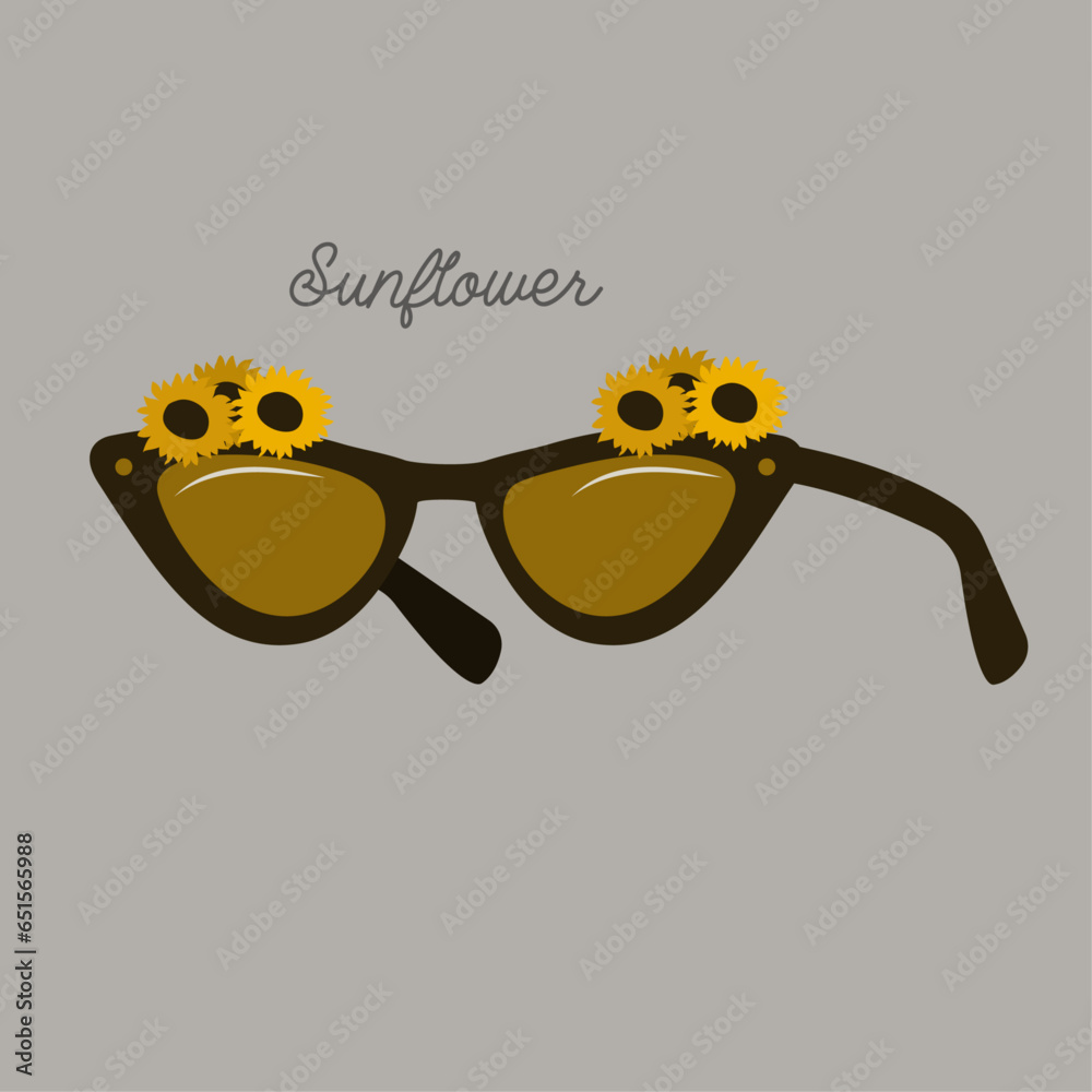 Fototapeta premium Illustration with Sunflowers and Vintage Sunglasses 