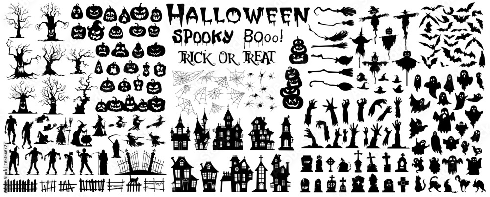 Halloween silhouettes icon vector set - obrazy, fototapety, plakaty 