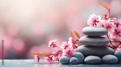 spa wellness  stones for massage and rose Flowers copy space 