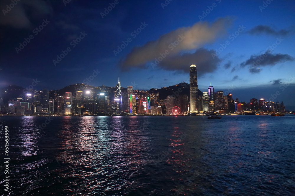 Victoria Harbour, Hong Kong - September 17, 2023 : Beautiful night view from Victoria Harbor in Hong Kong