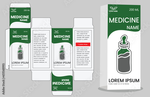 Medicine paper packaging box design. Box packaging die-cut template design. Packaging template for medicine