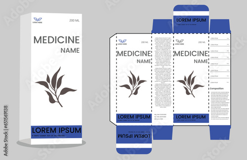 Medicine paper packaging box design. Box packaging die-cut template design. Packaging template for medicine