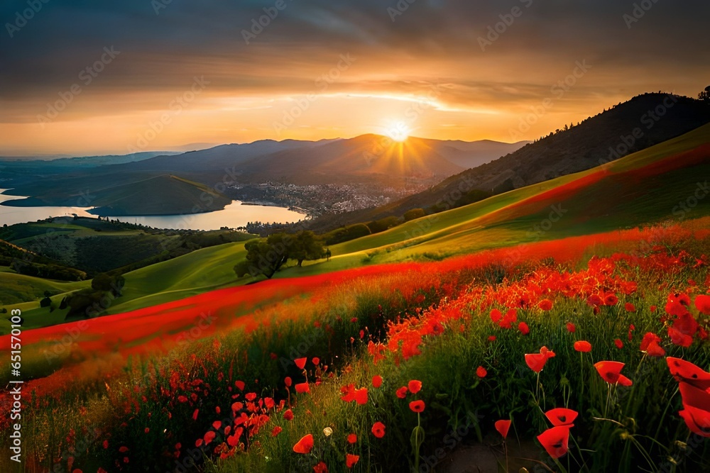 Poppies carpet the hils near Lake Elsinore in Southern California