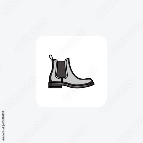 Grey Leather Chelsea Boots Shoes and footwear Flat Color Icon set isolated on white background flat color vector illustration Pixel perfect