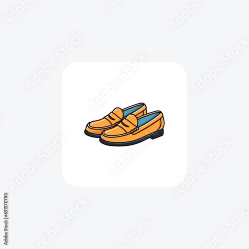 Golden Leather Loafer Shoes and footwear Flat Color Icon set isolated on white background flat color vector illustration Pixel perfect