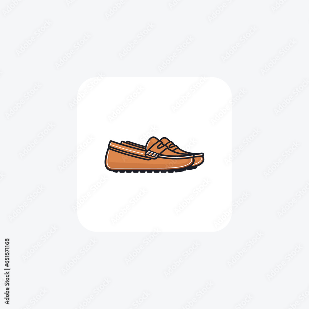 Yellow Penny Driver Moccasin Boots Shoes and footwear Flat Color Icon set isolated on white background flat color vector illustration Pixel perfect